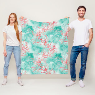 Watercolor Coastal Coral Pattern Fleece Blanket