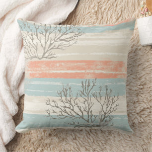 Watercolor Coastal Coral & Seashell Waves (1) Cushion