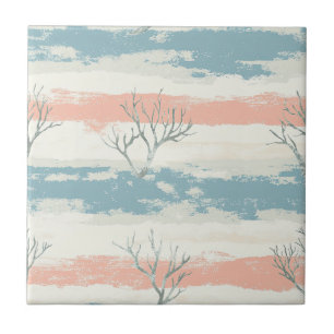 Watercolor Coastal Coral & Seashell Waves (2) Ceramic Tile