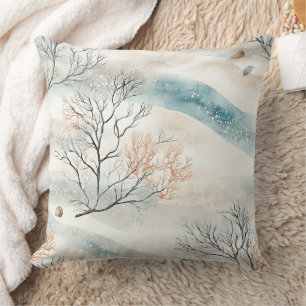 Watercolor Coastal Coral & Seashell Waves (3) Cushion
