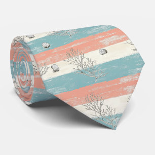 Watercolor Coastal Coral & Seashell Waves (3) Tie