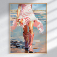 Watercolor Coastal Cowgirl on the Beach