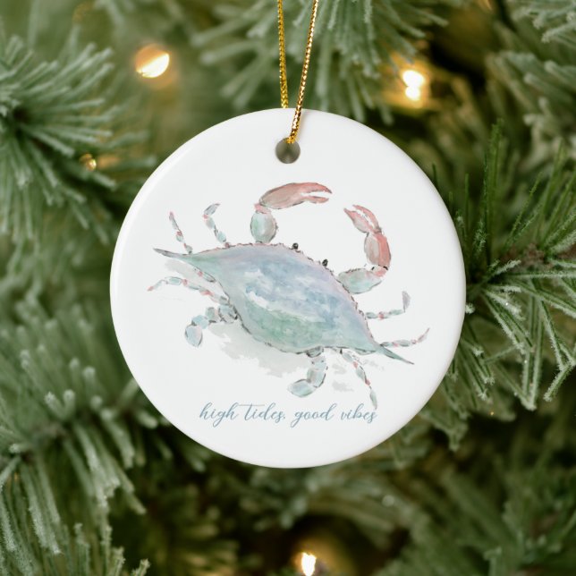 Watercolor Coastal Crab Ceramic Ornament (Tree)