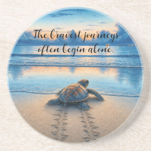 Watercolor Coastal Crab on Sandy Beach w/ Quote Coaster