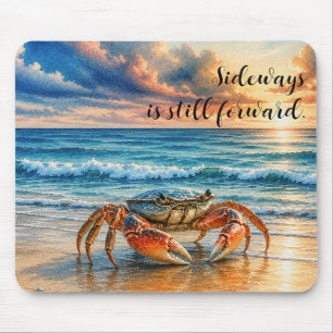 Watercolor Coastal Crab on Sandy Beach w/ Quote Mouse Pad