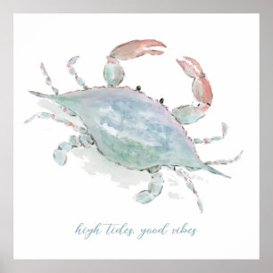 Watercolor Coastal Crab Poster