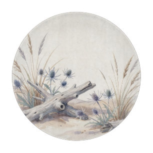 Watercolor Coastal Driftwood Sea Holly Beach Cutting Board