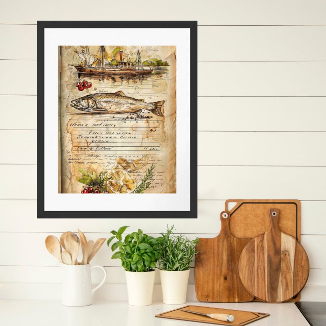 Watercolor Coastal Fishing Charter Seafood Recipes Poster (Creator Uploaded)