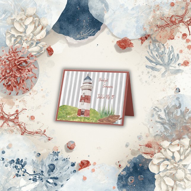 watercolor coastal lighthouse guest Seating Cards (Creator Uploaded)
