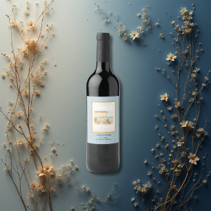 watercolor coastal mediterranean ocean wedding wine label