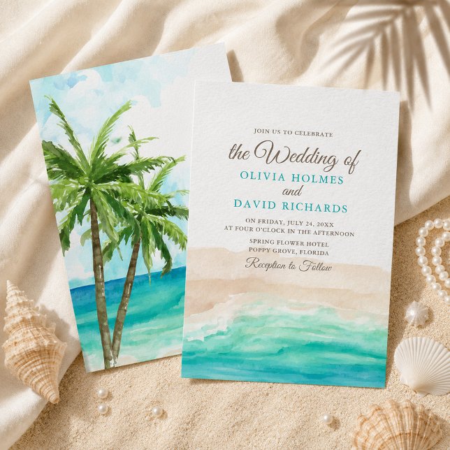 Watercolor Coastal Ocean Beach Wedding Invitation (Watercolor Coastal Ocean Beach Wedding Invitation)