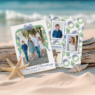 Watercolor Coastal Oyster Garland Swag Photo Holiday Card