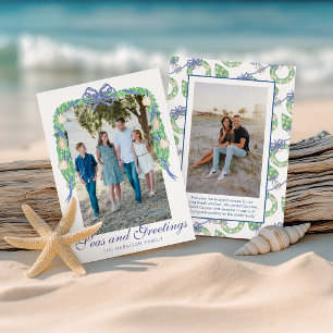 Watercolor Coastal Oyster Garland Swag Photo Holiday Card