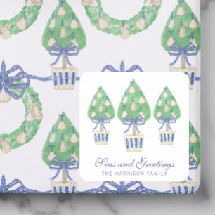 Watercolor Coastal Oyster Topiary Square Sticker