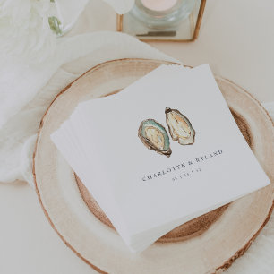 Watercolor Coastal Oyster Wedding Napkin