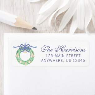 Watercolor Coastal Oyster Wreaths and Topiary Return Address Label