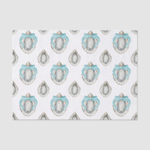 Watercolor Coastal Oysters Blue Bow Tissue Paper