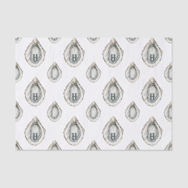 Watercolor Coastal Oysters Monogram Tissue Paper (Front)