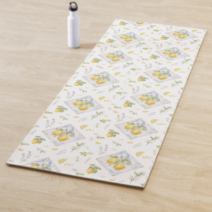 Watercolor Coastal Riviera Lemon Tile Pattern Yoga Mat