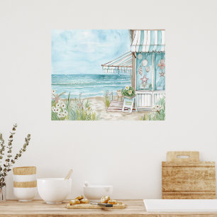 Watercolor coastal scenery in soft colours poster