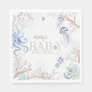 Watercolor Coastal Sea Life Baby Shower Napkin