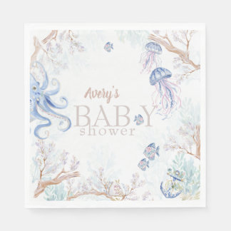 Watercolor Coastal Sea Life Baby Shower Napkin