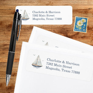 Watercolor Coastal Seascape Wedding Address Return Address Label