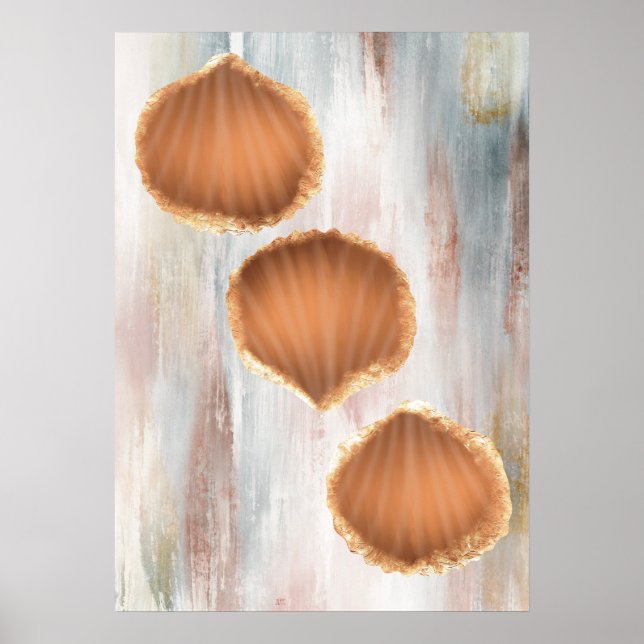 Watercolor Coastal Seashells Art Poster (Front)