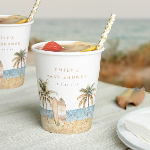 Watercolor Coastal Surf Baby Shower Paper Cups