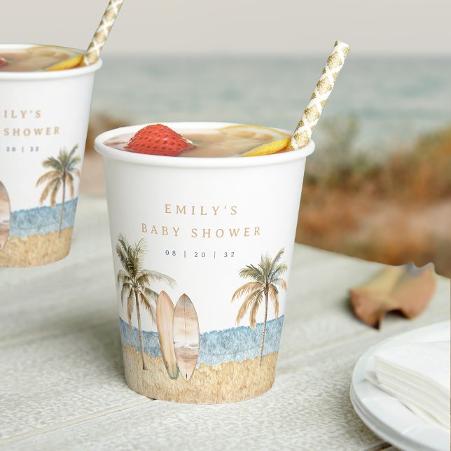Watercolor Coastal Surf Baby Shower Paper Cups (Creator Uploaded)