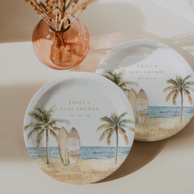 Watercolor Coastal Surf Baby Shower Paper Plate (Creator Uploaded)