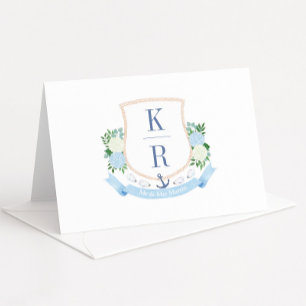 Watercolor Coastal Theme Crest Wedding Photo Thank You Card