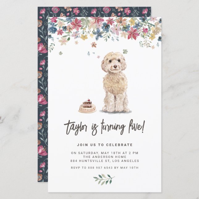 Watercolor Cockapoo Dog Birthday Invitation (Front/Back)