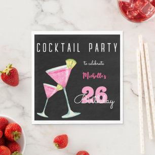 Watercolor Cocktail birthday party black Napkin
