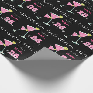 Watercolor Cocktail birthday party black Wrapping Paper
