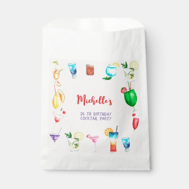 Watercolor Cocktail birthday party for adults Favour Bag (Front)