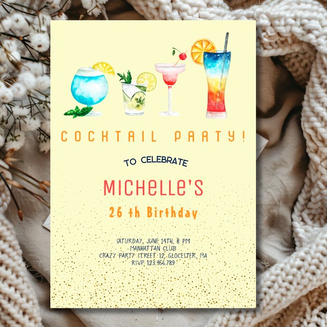 Watercolor Cocktail birthday party for adults Invitation (Creator Uploaded)