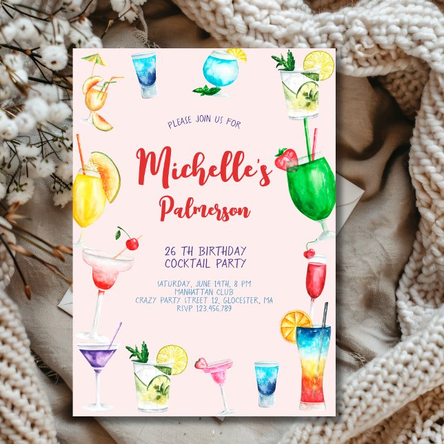 Watercolor Cocktail birthday party for adults Invitation (Creator Uploaded)