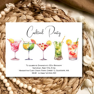 Watercolor Cocktail birthday party white Invitation