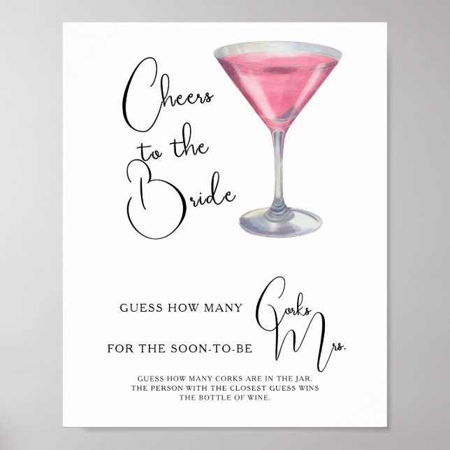 Watercolor Cocktail Bridal shower How Many Corks  Poster (Front)