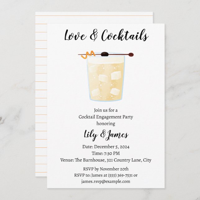 Watercolor Cocktail Engagement Party  Invitation (Front/Back)