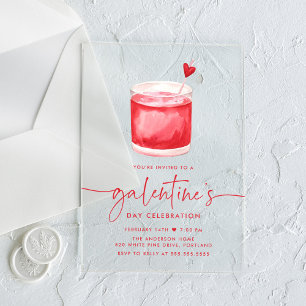 Watercolor Cocktail Galentine's Day Party Acrylic Invitations
