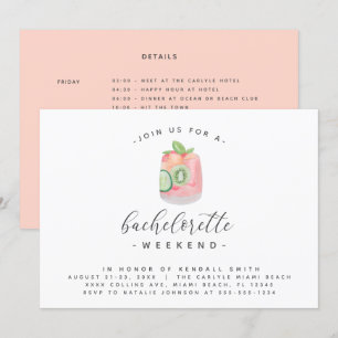 Watercolor Cocktail Minimal Bachelorette Weekend Invitation