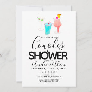 Watercolor Cocktail Painted  Couples Shower Event  Invitation