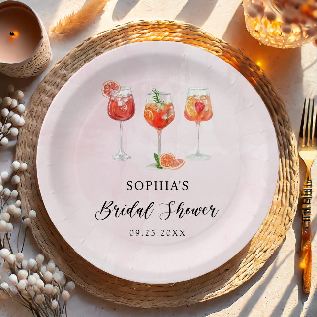 Watercolor Cocktail Party Bridal Shower Paper Plate (Creator Uploaded)