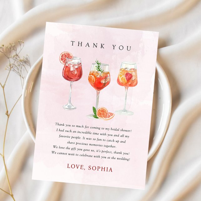 Watercolor Cocktail Party Bridal Shower Thank You Card (Creator Uploaded)
