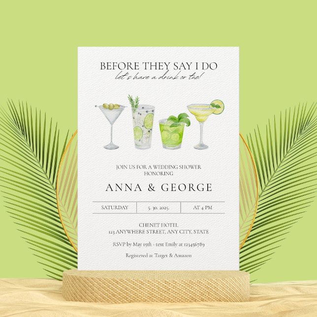 Watercolor Cocktail Party Margarita Wedding Shower Invitation (Creator Uploaded)