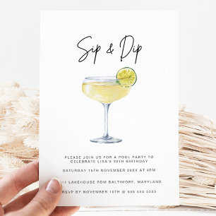 Watercolor Cocktail Pool Party 30th Birthday Invitation