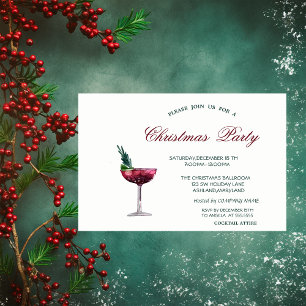 Watercolor Cocktail Red Christmas Corporate Party  Invitation