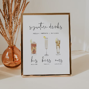 Watercolor Cocktail Signature Drink, Wedding Bar Poster